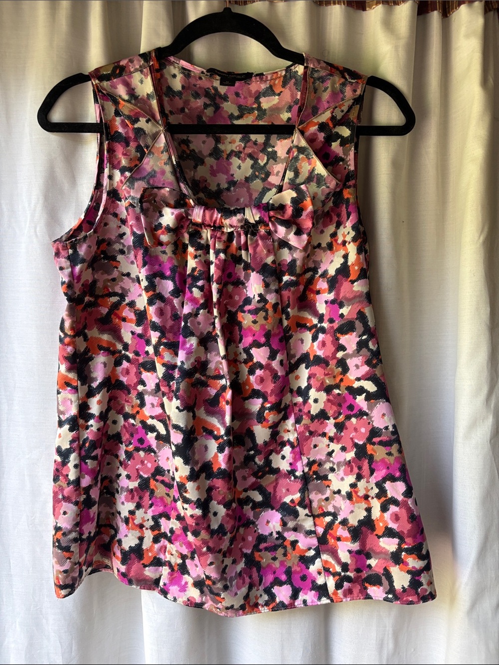 Banana Republic Pink & Black Abstract Bow-Front Camisole